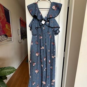 Floral Ruffle Jumpsuit in Blue - NEW!